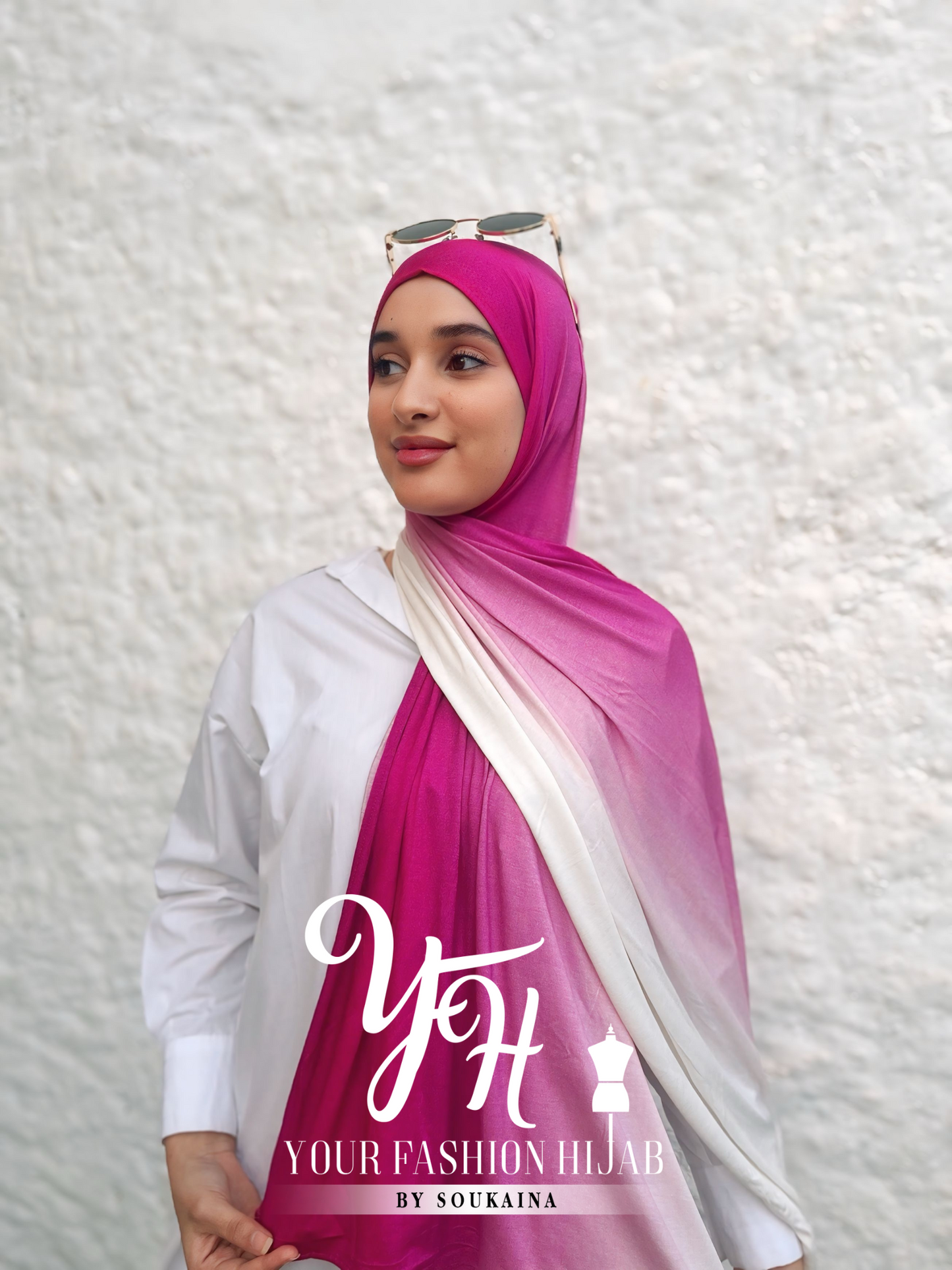 CHALE LYCRA DEGRADE - ROSE FUSHIA AVEC BLANC