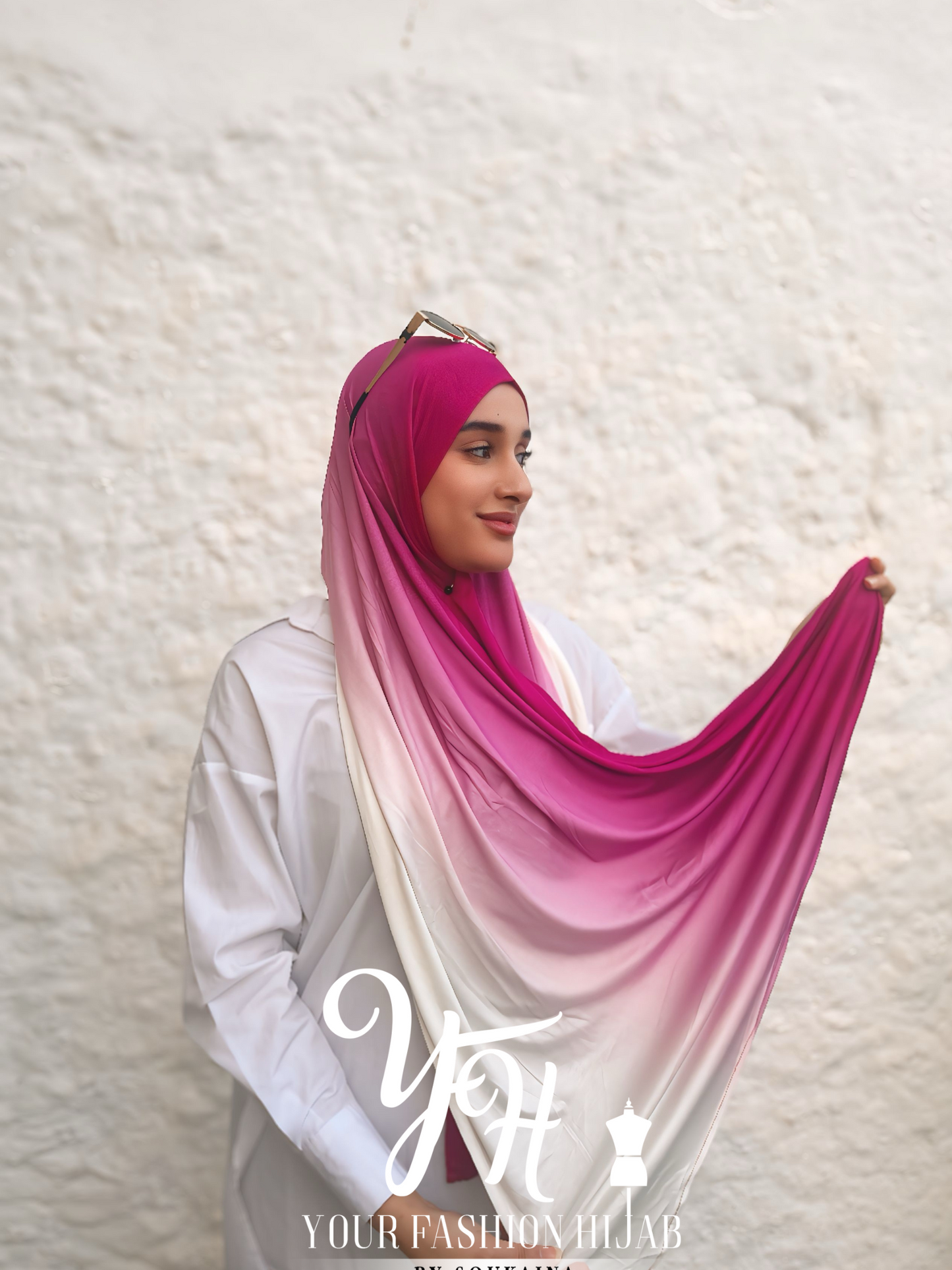 CHALE LYCRA DEGRADE - ROSE FUSHIA AVEC BLANC