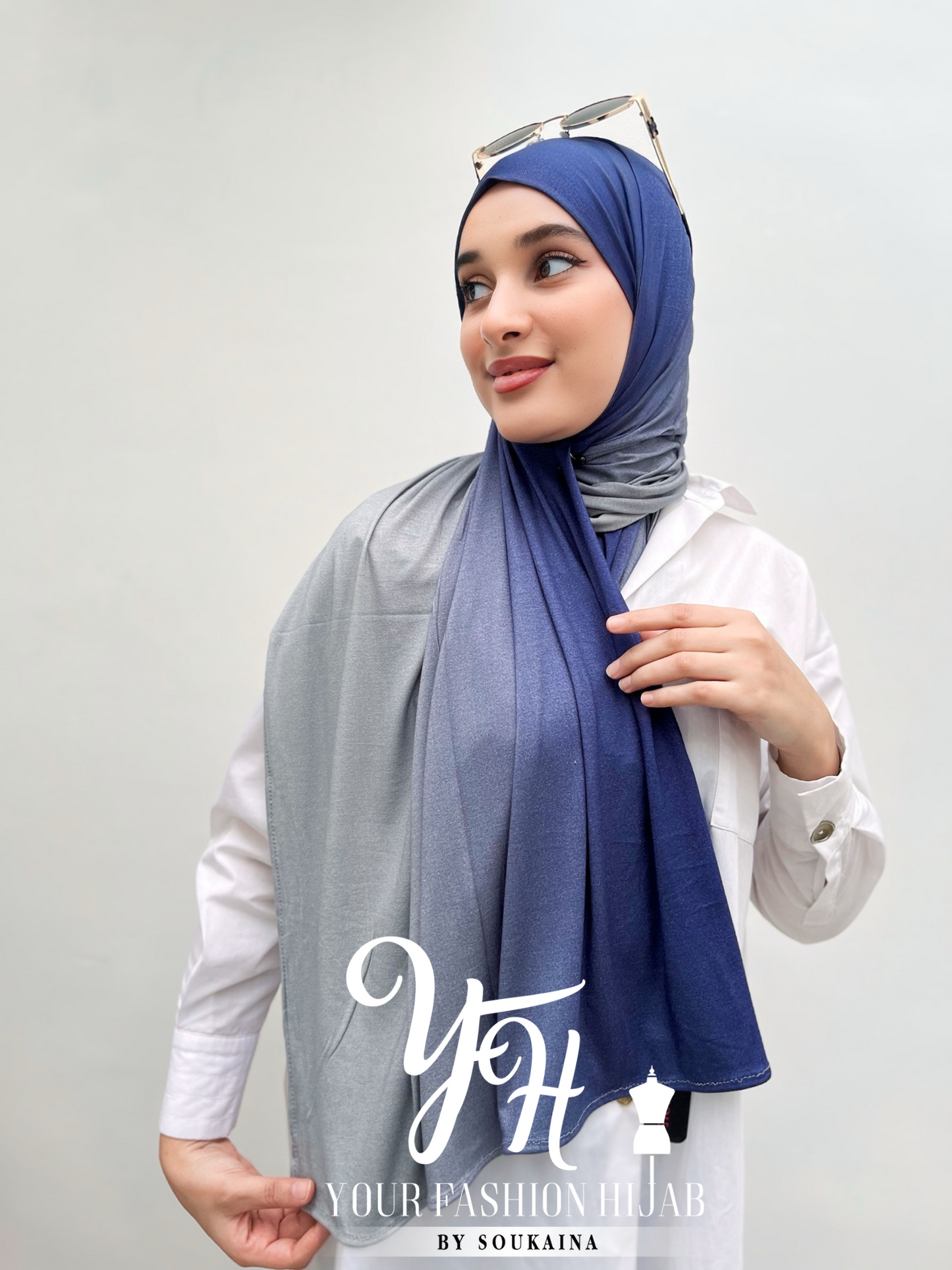 LYCRA DEGRADE-BLEU MARINE ET GRIS