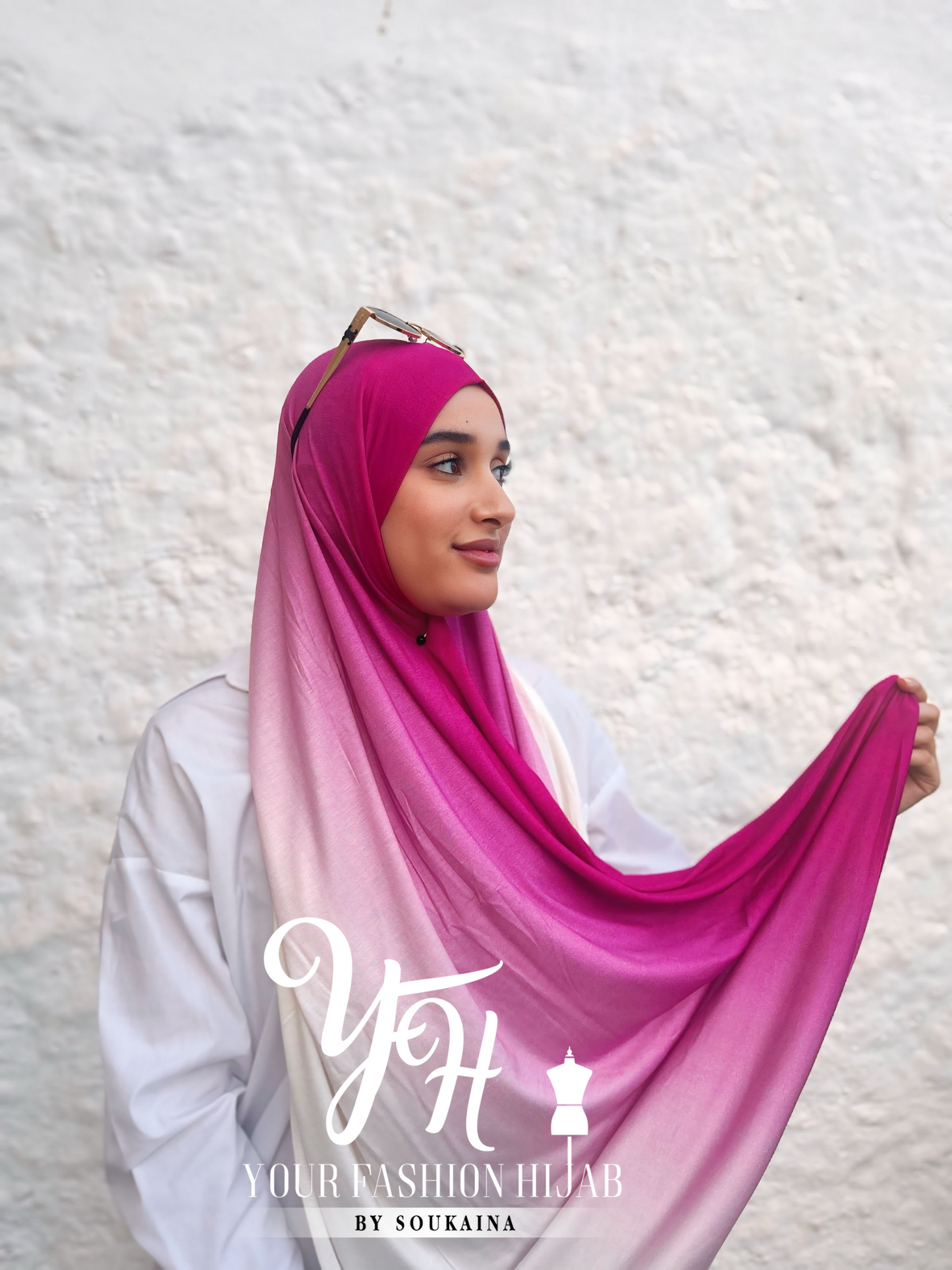 CHALE LYCRA DEGRADE - ROSE FUSHIA AVEC BLANC