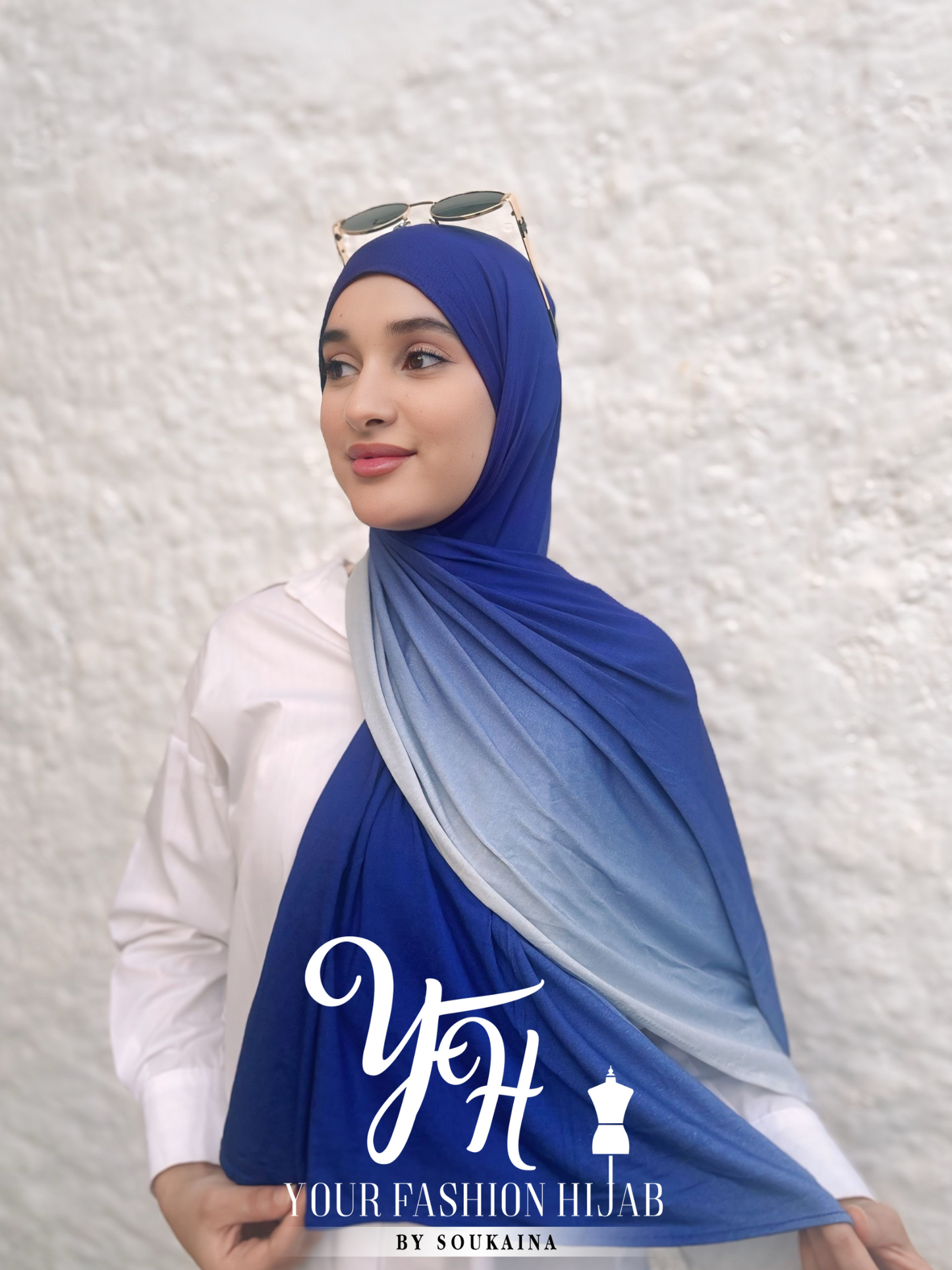 CHALE LYCRA DEGRADE - BLEU MARINE ET BLANC
